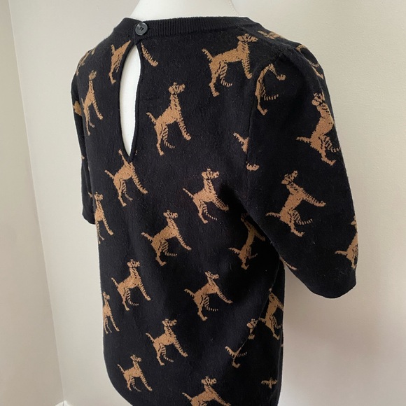Maeve Anthropologie Black and Tan Dog Pattern Sweater Small - Picture 6 of 12